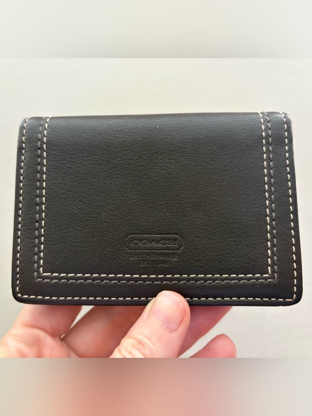 Coach Brown Leather Card Holder with Contrast Stitching
